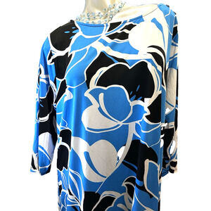 Women’s Croft Barrow Peacock Blue And Black Print Career Blouse in Size 2X 22 24